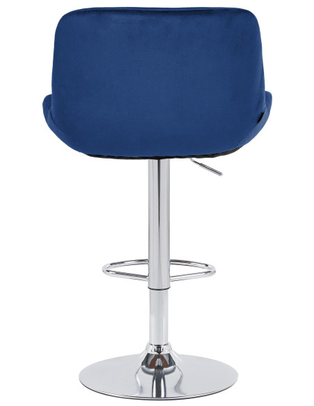 Tabouret de bar moderne Velours Bleu Métal Argenté Chromé Yielo 