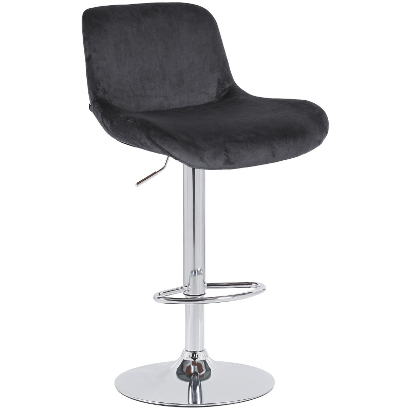 Tabouret de bar moderne Velours Noir Métal Argenté Chromé Yielo 