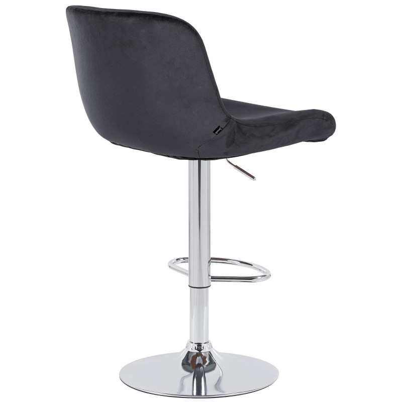 Tabouret de bar moderne Velours Noir Métal Argenté Chromé Yielo 