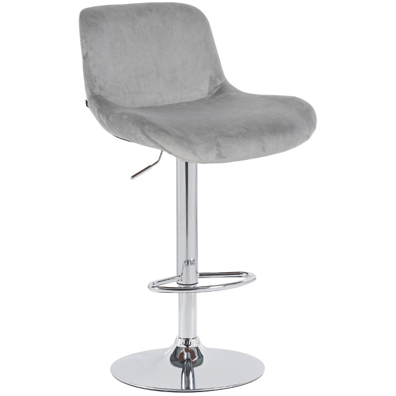 Tabouret de bar moderne Velours Gris Métal Argenté Chromé Yielo 