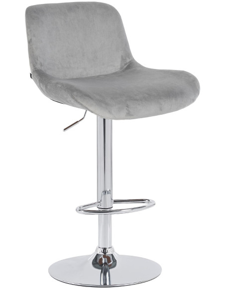 Tabouret de bar moderne Velours Gris Métal Argenté Chromé Yielo 