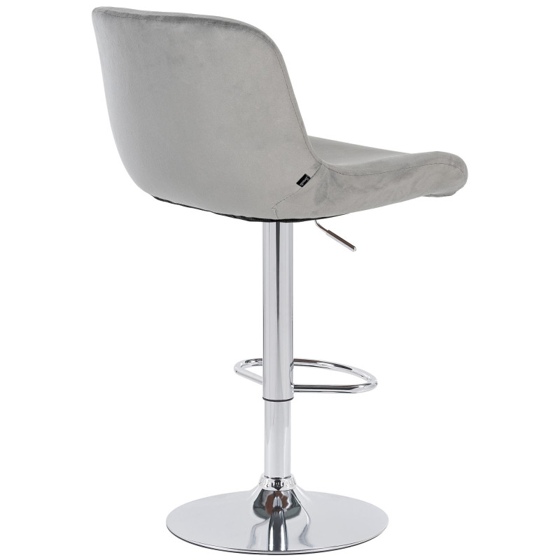 Tabouret de bar moderne Velours Gris Métal Argenté Chromé Yielo 