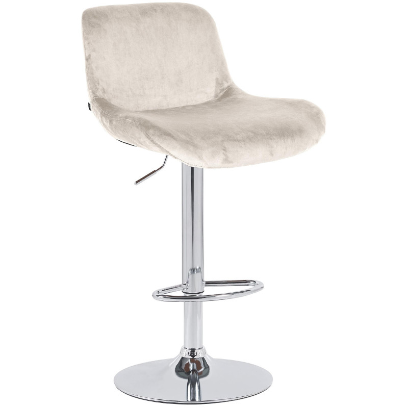 Tabouret de bar moderne Velours Blanc crème Métal Argenté Chromé Yielo 