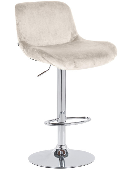 Tabouret de bar moderne Velours Blanc crème Métal Argenté Chromé Yielo 