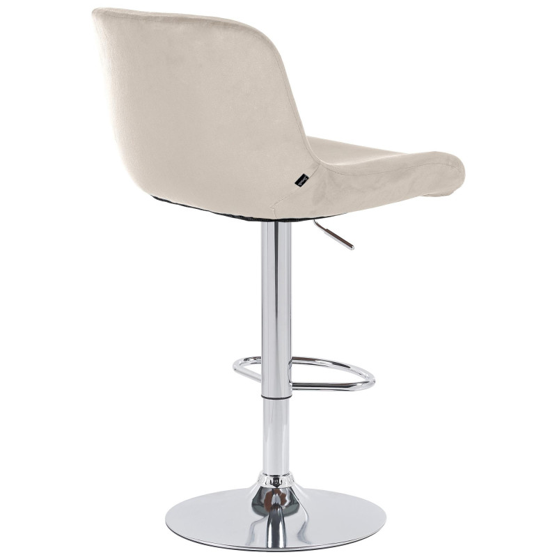 Tabouret de bar moderne Velours Blanc crème Métal Argenté Chromé Yielo 