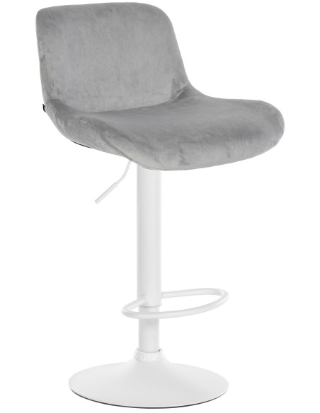 Tabouret de bar moderne Velours Gris Métal Blanc Mat Yielo - 1