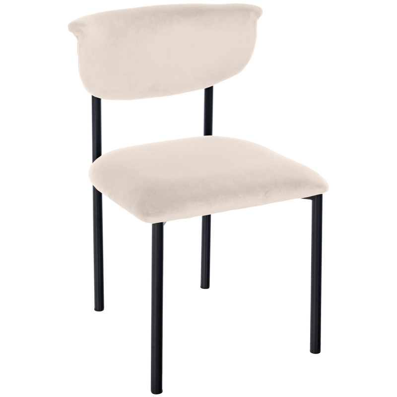 Chaise moderne chic Velours Blanc crème Métal Noir Mareo - 1