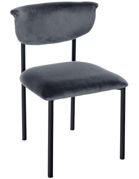Chaise moderne chic Velours Gris foncé Métal Noir Mareo - 1