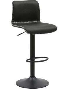 Tabouret de bar rétro chic Polyuréthane Noir Surpiqué Métal Noir Mat Miven - 1