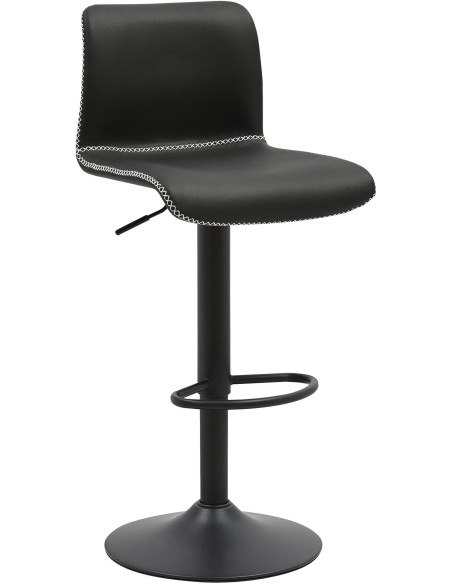 Tabouret de bar rétro chic Polyuréthane Noir Surpiqué Métal Noir Mat Miven - 1