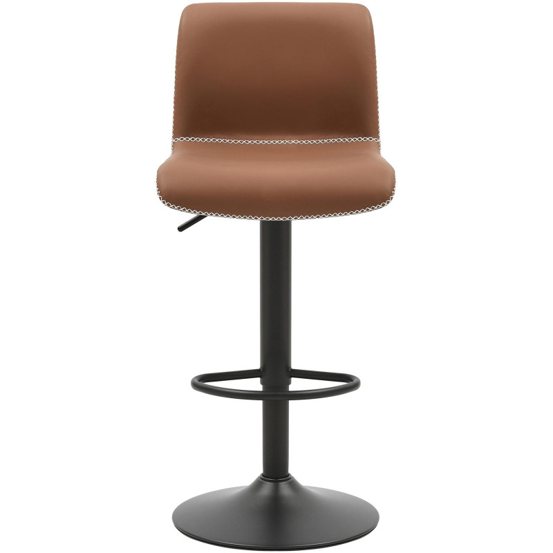 Tabouret de bar rétro chic Polyuréthane Marron Surpiqué Métal Noir Mat Miven - 2