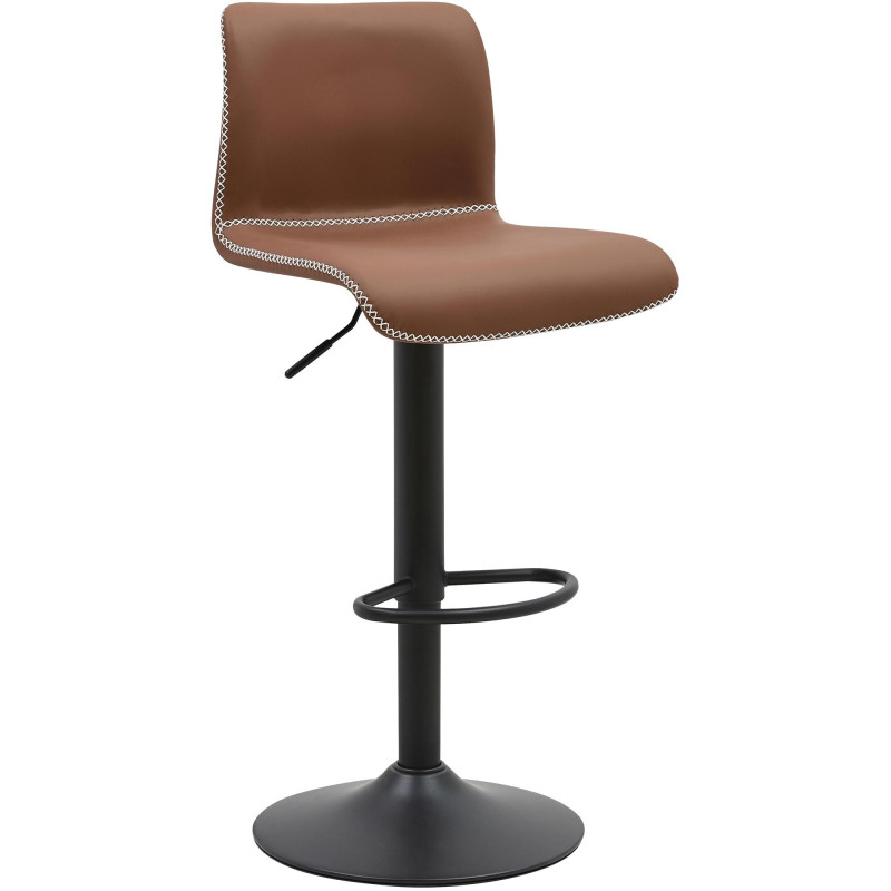 Tabouret de bar rétro chic Polyuréthane Marron Surpiqué Métal Noir Mat Miven - 1