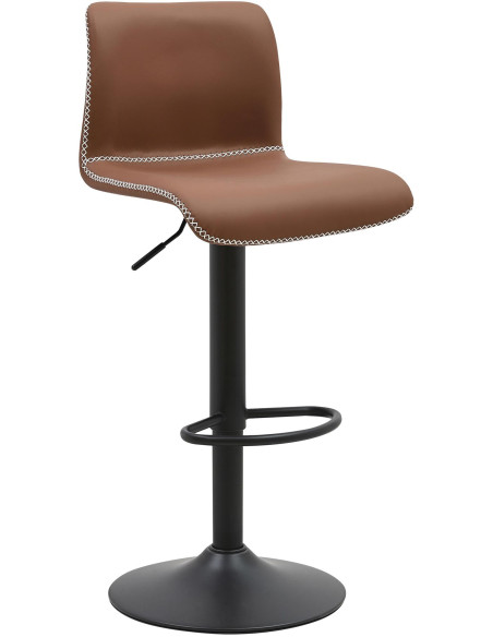 Tabouret de bar rétro chic Polyuréthane Marron Surpiqué Métal Noir Mat Miven - 1
