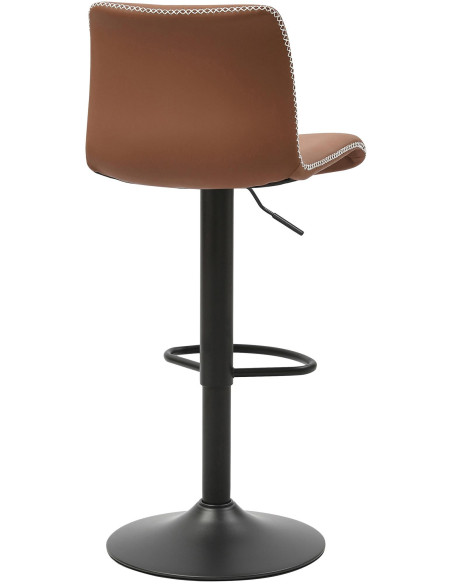 Tabouret de bar rétro chic Polyuréthane Marron Surpiqué Métal Noir Mat Miven - 3