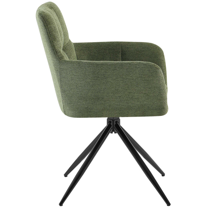 Fauteuil de table pivotant Tissu Vert Matelassé Métal Noir Mat Milon - 3