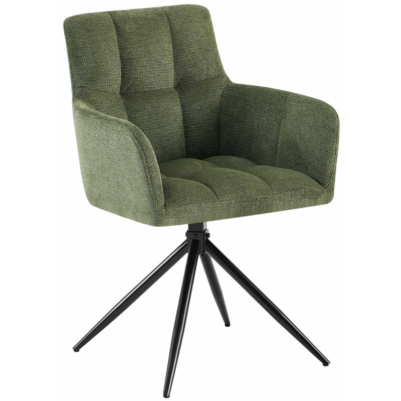 Fauteuil de table pivotant Tissu Vert Matelassé Métal Noir Mat Milon - 1