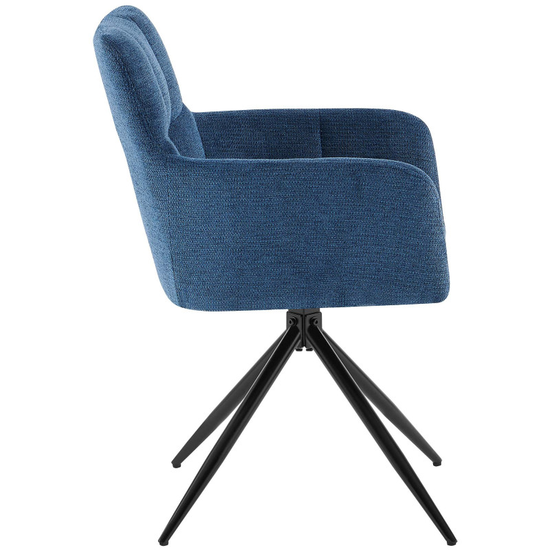 Fauteuil de table pivotant Tissu Bleu foncé Matelassé Métal Noir Mat Milon - 3