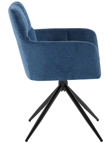 Fauteuil de table pivotant Tissu Bleu foncé Matelassé Métal Noir Mat Milon - 3