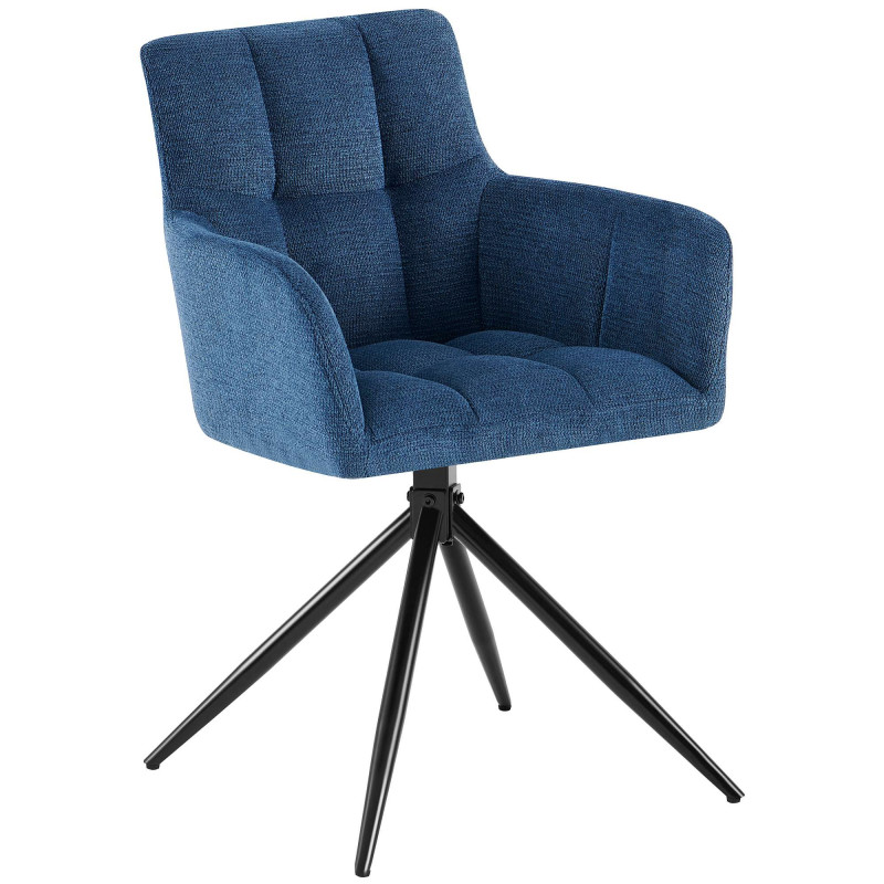 Fauteuil de table pivotant Tissu Bleu foncé Matelassé Métal Noir Mat Milon - 1