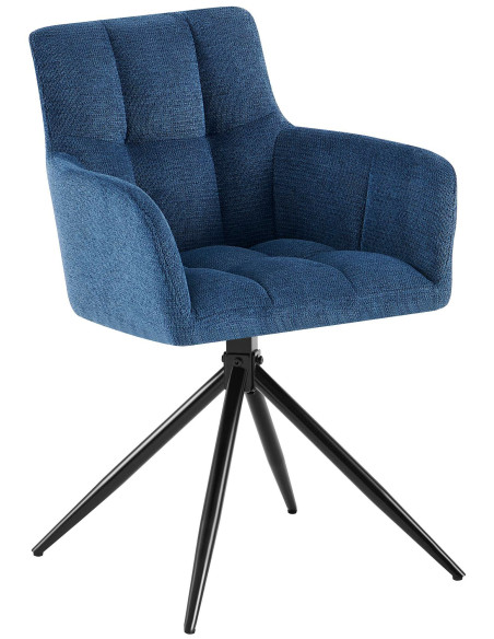 Fauteuil de table pivotant Tissu Bleu foncé Matelassé Métal Noir Mat Milon - 1