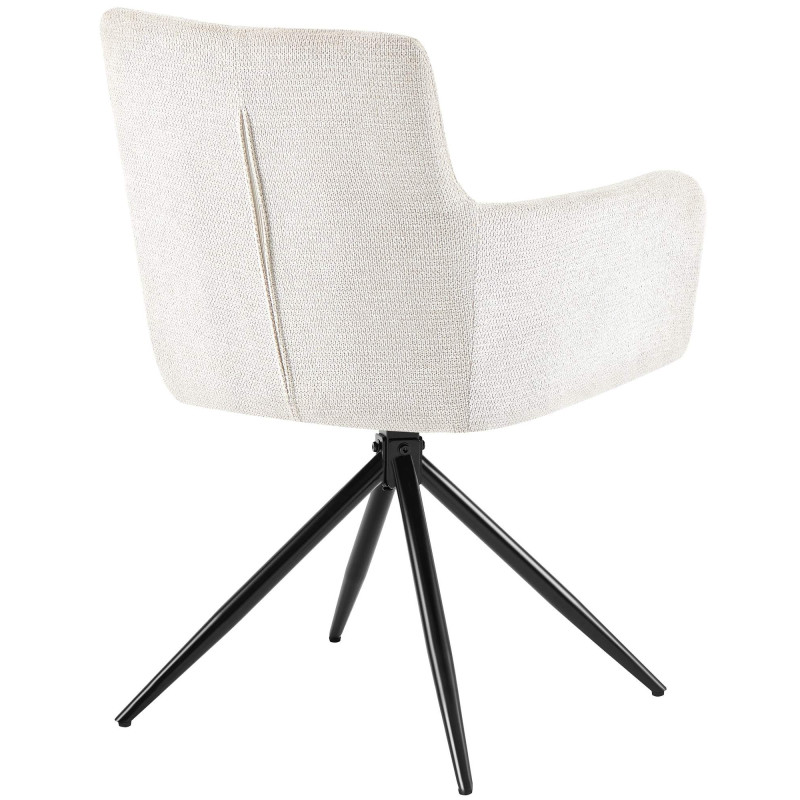Fauteuil de table pivotant Tissu Blanc crème Matelassé Métal Noir Mat Milon - 4