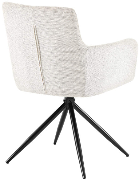 Fauteuil de table pivotant Tissu Blanc crème Matelassé Métal Noir Mat Milon - 4