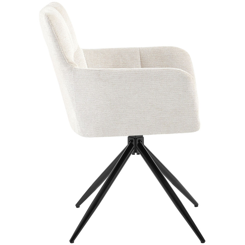 Fauteuil de table pivotant Tissu Blanc crème Matelassé Métal Noir Mat Milon - 3