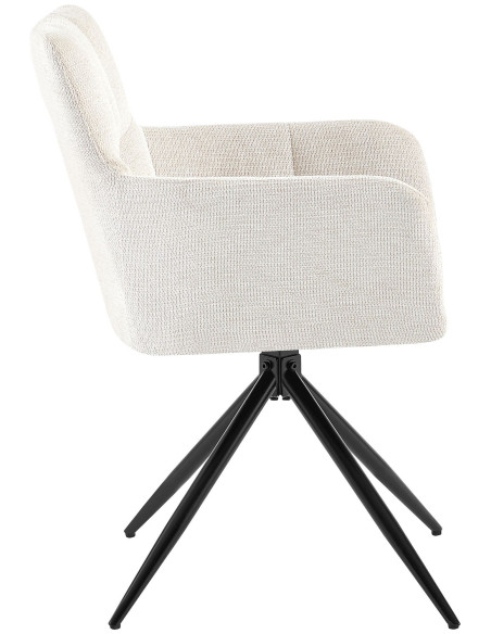 Fauteuil de table pivotant Tissu Blanc crème Matelassé Métal Noir Mat Milon - 3