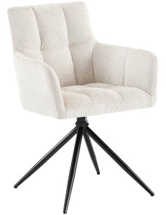 Fauteuil de table pivotant Tissu Blanc crème Matelassé Métal Noir Mat Milon - 1
