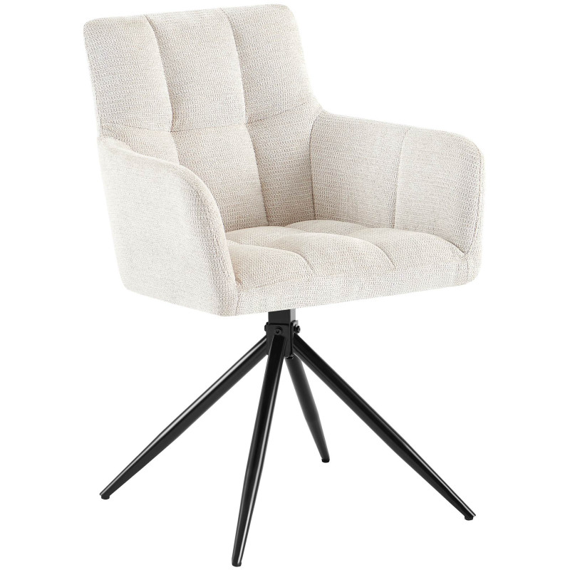 Fauteuil de table pivotant Tissu Blanc crème Matelassé Métal Noir Mat Milon - 1