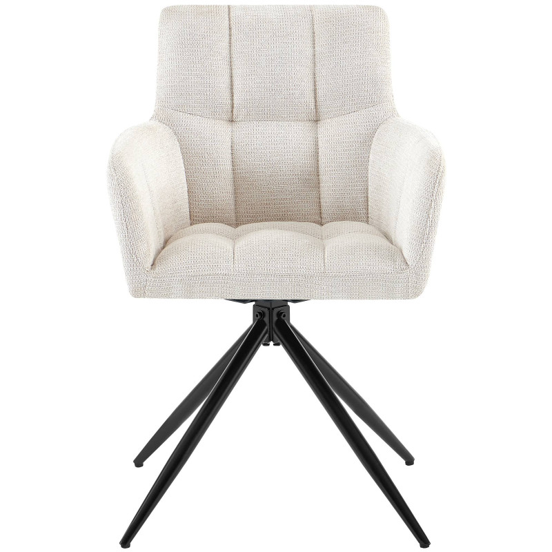 Fauteuil de table pivotant Tissu Blanc crème Matelassé Métal Noir Mat Milon - 2