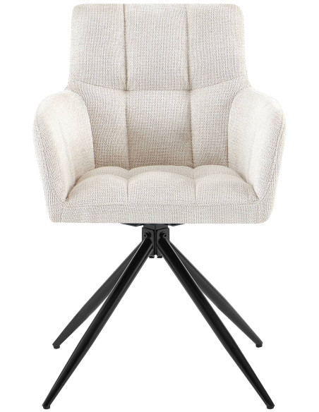 Fauteuil de table pivotant Tissu Blanc crème Matelassé Métal Noir Mat Milon - 2