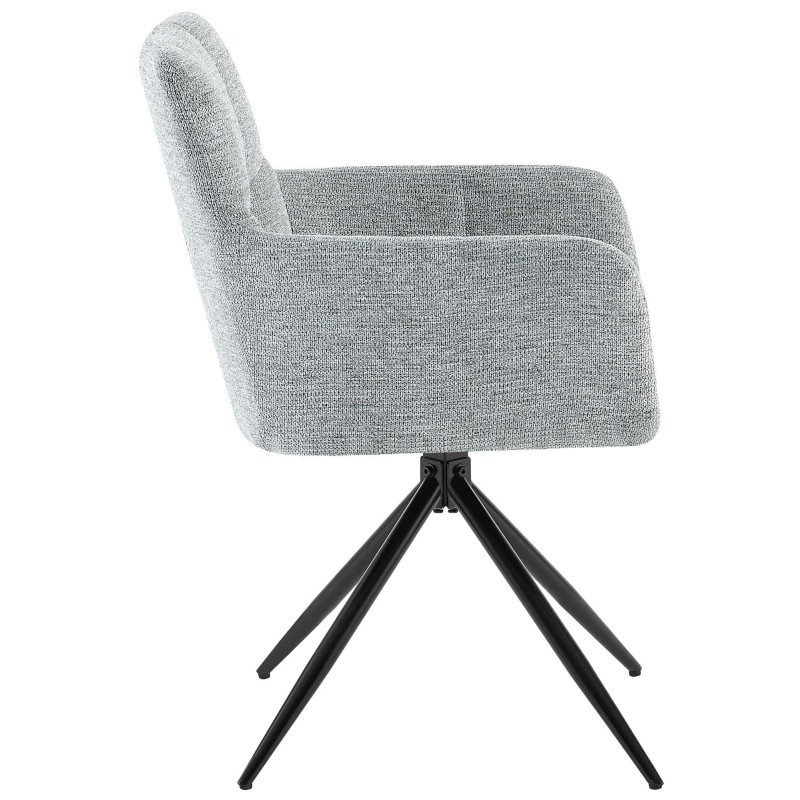 Fauteuil de table pivotant Tissu Gris clair Matelassé Métal Noir Mat Milon 