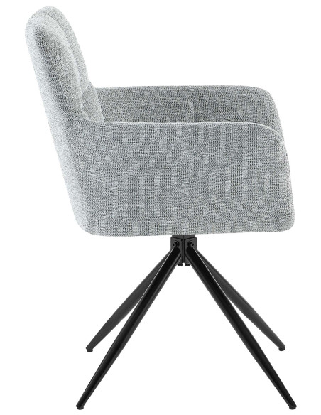 Fauteuil de table pivotant Tissu Gris clair Matelassé Métal Noir Mat Milon 
