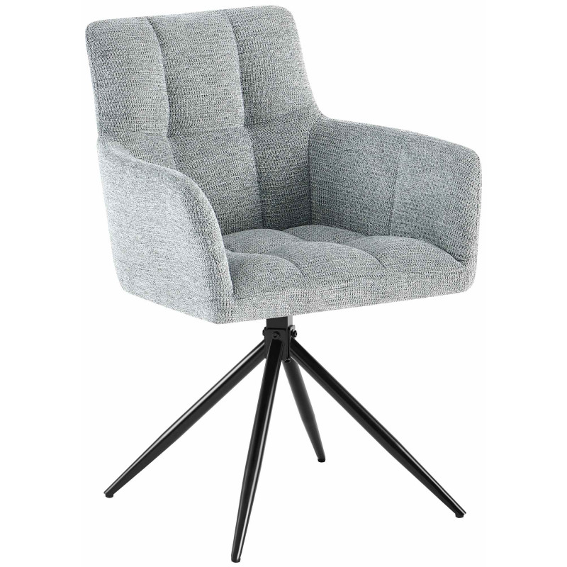 Fauteuil de table pivotant Tissu Gris clair Matelassé Métal Noir Mat Milon 