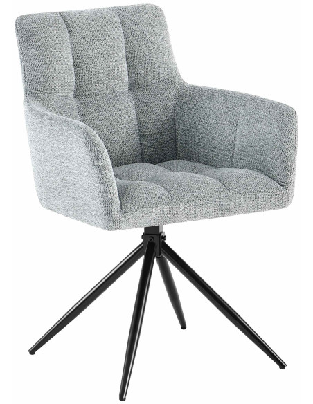 Fauteuil de table pivotant Tissu Gris clair Matelassé Métal Noir Mat Milon 