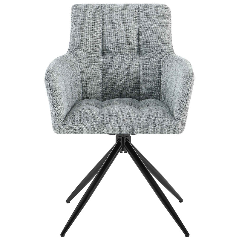 Fauteuil de table pivotant Tissu Gris clair Matelassé Métal Noir Mat Milon 