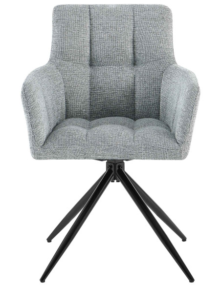 Fauteuil de table pivotant Tissu Gris clair Matelassé Métal Noir Mat Milon 