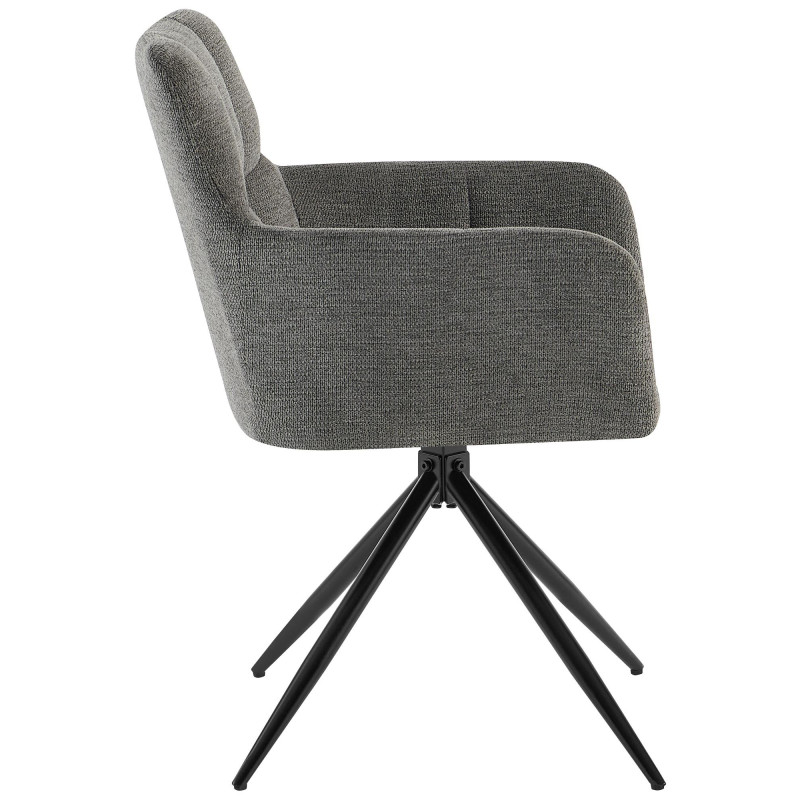 Fauteuil de table pivotant Tissu Gris foncé Matelassé Métal Noir Mat Milon 