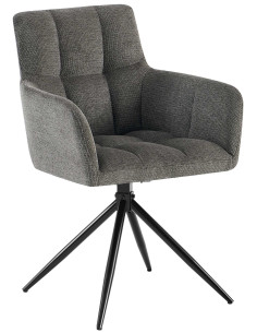 Fauteuil de table pivotant Tissu Gris foncé Matelassé Métal Noir Mat Milon