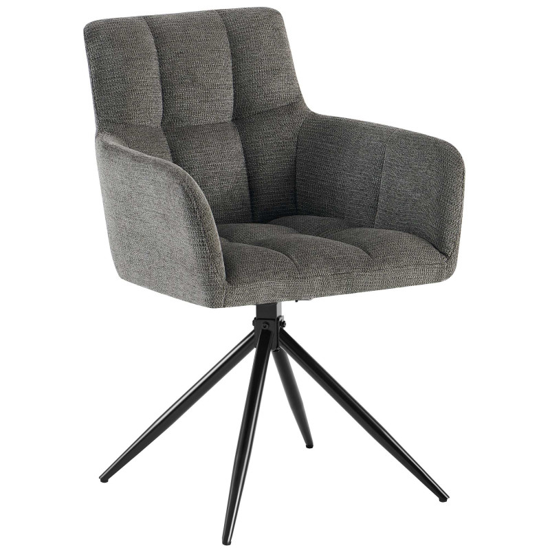 Fauteuil de table pivotant Tissu Gris foncé Matelassé Métal Noir Mat Milon
