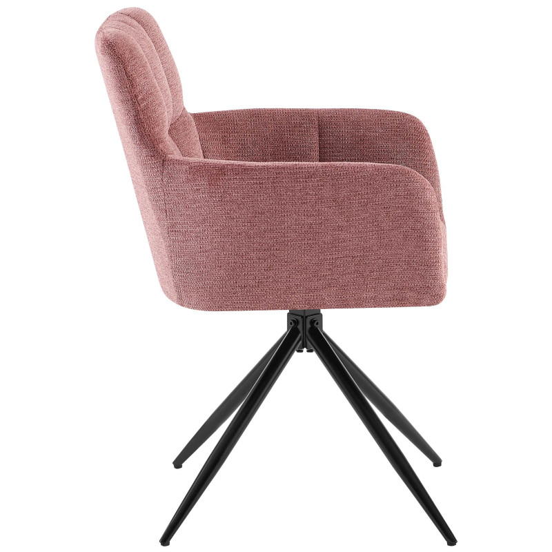 Fauteuil de table pivotant Tissu Vieux rose Matelassé Métal Noir Mat Milon - 3
