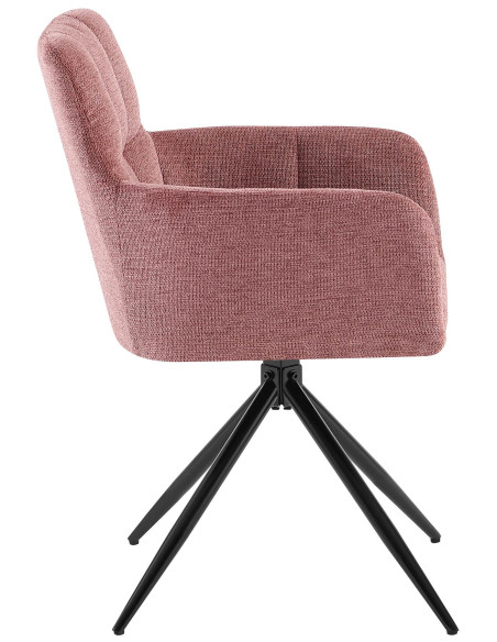Fauteuil de table pivotant Tissu Vieux rose Matelassé Métal Noir Mat Milon - 3