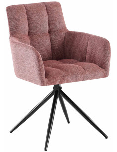 Fauteuil de table pivotant Tissu Vieux rose Matelassé Métal Noir Mat Milon - 1