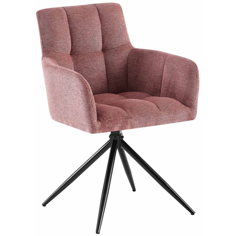 Fauteuil de table pivotant Tissu Vieux rose Matelassé Métal Noir Mat Milon - 1