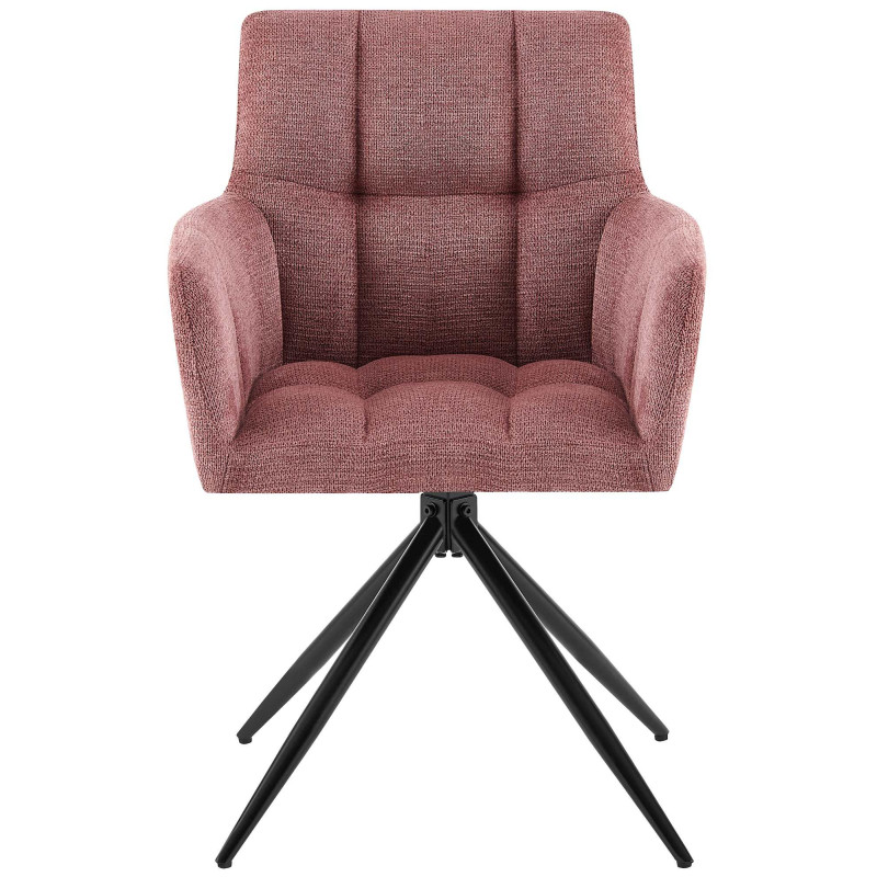 Fauteuil de table pivotant Tissu Vieux rose Matelassé Métal Noir Mat Milon - 2