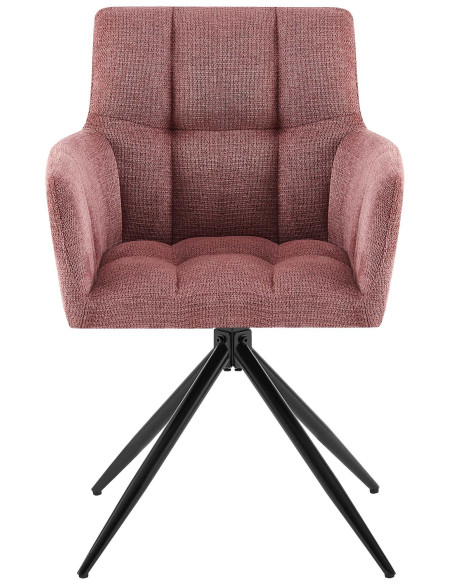Fauteuil de table pivotant Tissu Vieux rose Matelassé Métal Noir Mat Milon - 2