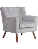 Fauteuil lounge gris en velours côtelé coton-polyester et bois 72 x 74 x 80 cm Kirno