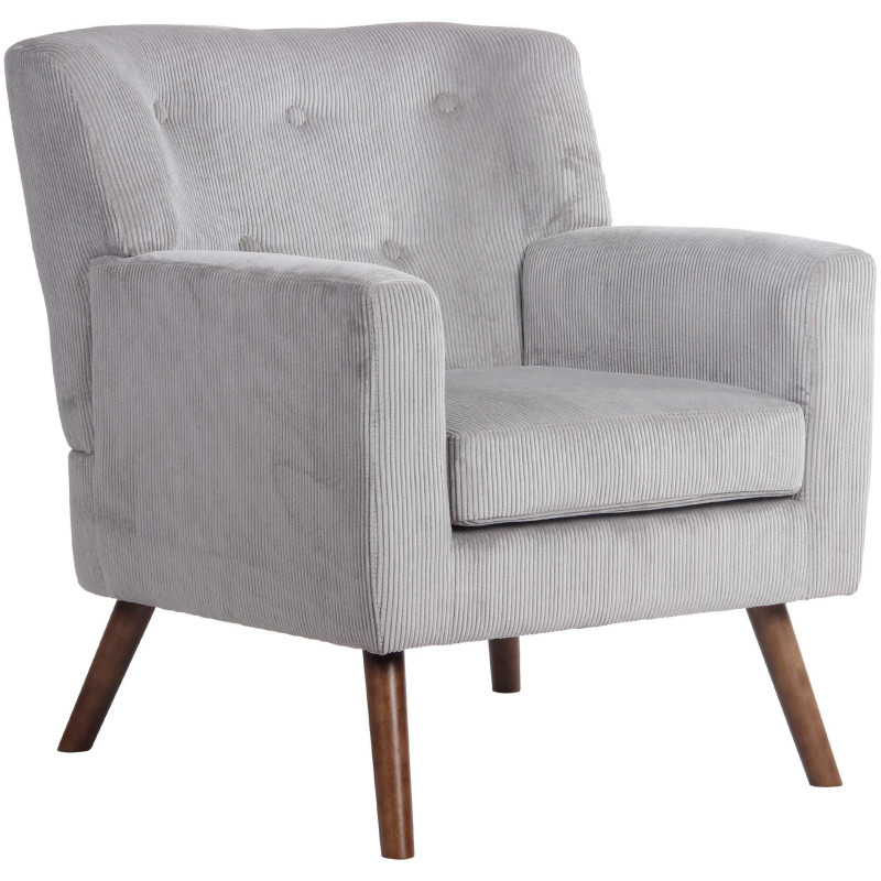 Fauteuil moderne chic Velours côtelé Gris Bois Marron Kirno - 1