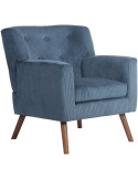 Fauteuil lounge bleu en velours côtelé coton-polyester et bois 72 x 74 x 80 cm Kirno